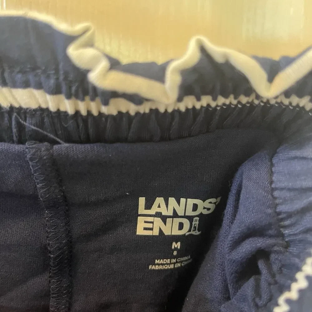 Lands' End Navy Blue Rainbow Striped Skort Skirt Ruffle Cotton Girls Medium 8